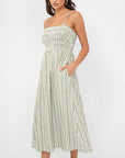 Lanis Stripe Smocking Removable Strap Midi Dress