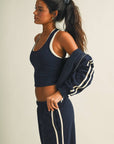 Side Stripe Cropped Zip Up Hoodie