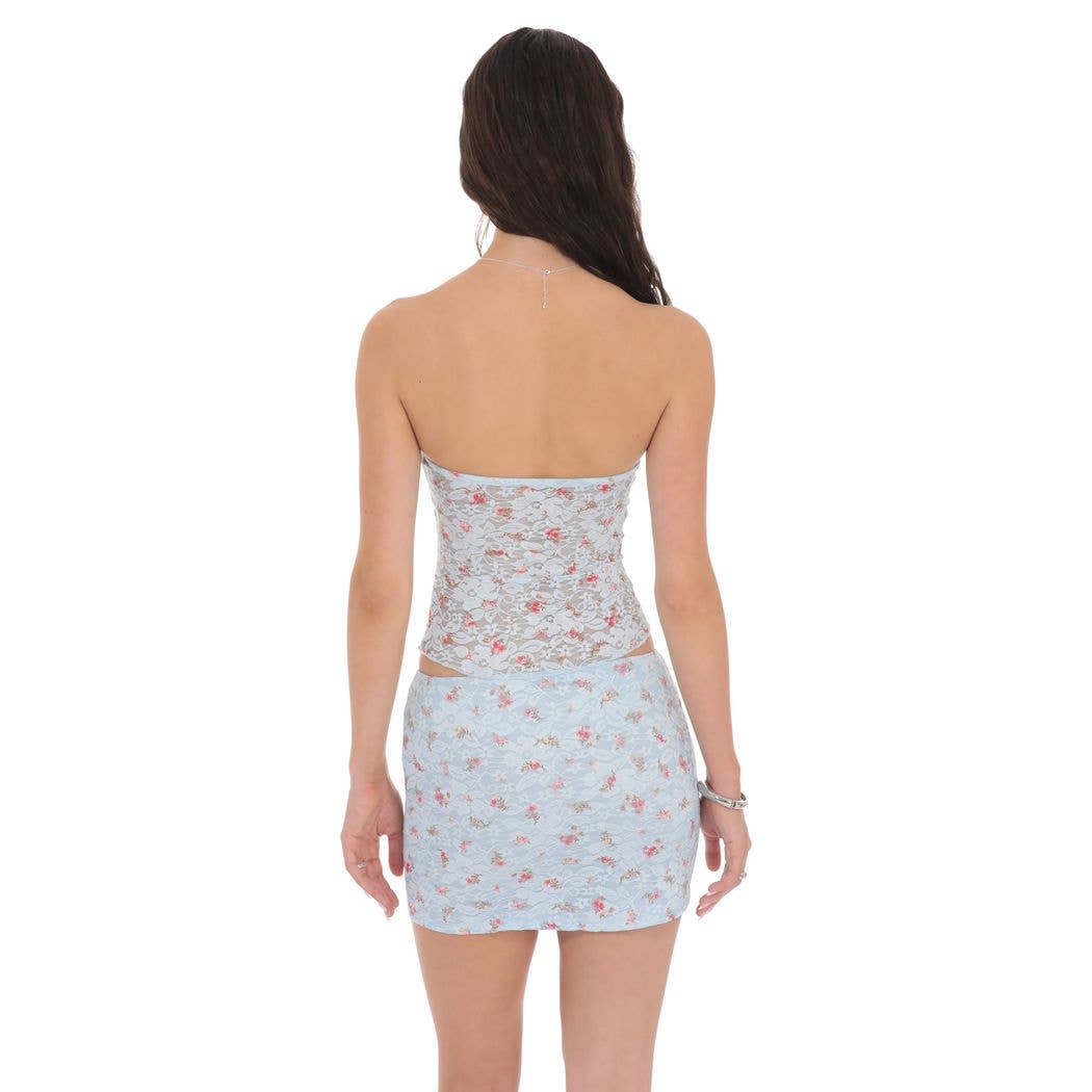 Lucy in The Sky Floral Lace Bodycon Two Piece Set in Blue SANITY Lucy in The Sky Floral Lace Bodycon Two Piece Set in Blue SANITY