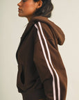 Side Stripe Cropped Zip Up Hoodie