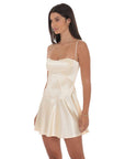 Lucy in the Sky Satin V-Drop Waist Dress in Champagne