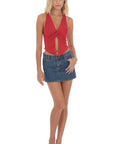 Lucy in the Sky V-Neck Twist Top in Red