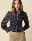 Nila Smocked Plaid Peplum Blouse