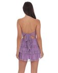 Lucy in the Sky Shimmer Pleated Ruffle Dress in Purple