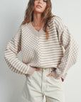 Frenchy Checker Pattern Drop Shoulder Sweater