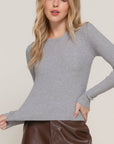 Long Sleeve Crew Neck Viscose Rib Sweater