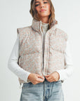 High Neck Floral Puffer Vest