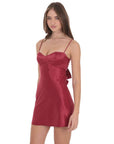 Lucy in the Sky Satin Sweetheart Neck Dress in Wine