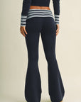 Striped Foldover Flare Knit Sweater Pants