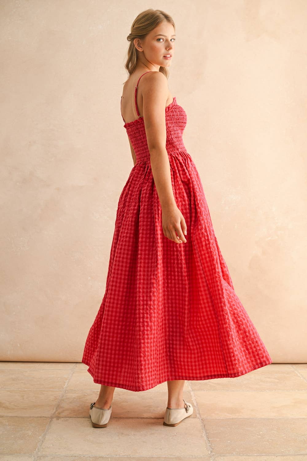 D5019 GINGHAM PRINT LONG DRESS – SANITY