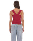 Lucy in the Sky Ribbed Square Neck Top in Red