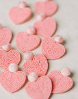 Pink Valentines Day Holiday Beaded Heart Statement Earrings