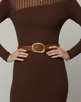 Stitched Clean Napa Leather Belt with Asymmetrical Buckle