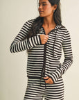 Striped Relaxed Zip Up Knit Sweater Hoodie