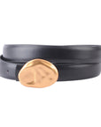 Clean Leather Belt with Gold Hammered Pebble Buckle