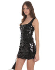 Lucy in the Sky Circle Sequin Square Neck Dress in Black