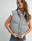 High Neck Floral Puffer Vest