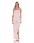 Tie Dye Mesh Ruffle Slit Maxi Dress in White