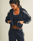 Side Stripe Cropped Zip Up Hoodie