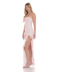 Tie Dye Mesh Ruffle Slit Maxi Dress in White