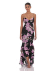 Lucy in The Sky Mesh Floral Ruffle Fishtail Maxi Dress in Black
