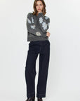 Floral Motif Crew Neck Sweater