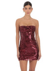 Lucy in the Sky Strapless Sequin Bow Dress in Burgundy