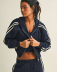 Side Stripe Cropped Zip Up Hoodie