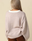 Hattie Contrast V-Neck Knit Sweater