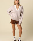 Hattie Contrast V-Neck Knit Sweater