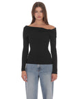 Twist Off Shoulder Jumper in Black