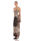 Swirl Mesh Cutout Maxi Dress in Coffee