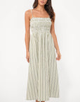 Lanis Stripe Smocking Removable Strap Midi Dress