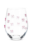 Stemless Wine Glass with Pink Bows