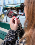 Hand-painted Leopard Bow Compact Mirror | Eco-Friendly