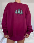 Sparkling Christmas Tree Embroidered Crewneck Sweatshirts