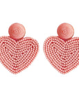 Pink Valentines Day Holiday Beaded Heart Statement Earrings