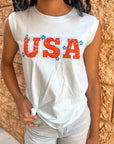 I love the USA floral front back embroidery tank