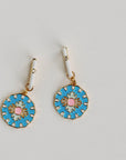 Blue Capri Tile Enamel Charm Statement Earrings