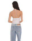 Satin Jacquard Halter Top in White