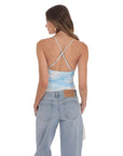 Swirl Mesh V-Neck Top in Blue