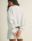 Amour Polka Dot Print Crewneck Crop Sweatshirt