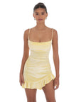 Lucy in the Sky Velvet Ruffled Slit Dress in Yellow