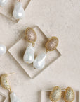 Sparkling Vintage Chunky Gold & Pearl Drop Holiday Earrings