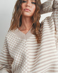 Frenchy Checker Pattern Drop Shoulder Sweater