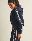 Side Stripe Cropped Zip Up Hoodie