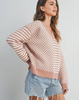 Frenchy Checker Pattern Drop Shoulder Sweater