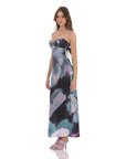 Floral Back Tie Maxi Dress in Dark Teal