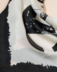 Black & White Silk-Feel Scarf – Abstract Floral & Horseshoe Print in Soft Polyester