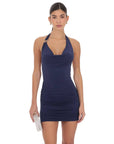 Lucy in the Sky Embellished Cowl Neck Dress in Navy